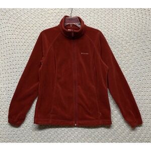 Columbia Fleece Jacket Women Sz L Red Spring Full Zip Pockets Activewear